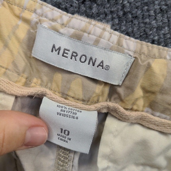 Merona Womens Cargo Skirt Yellow Tan Size 10 Cotton Pockets Palm Pattern - Picture 12 of 12